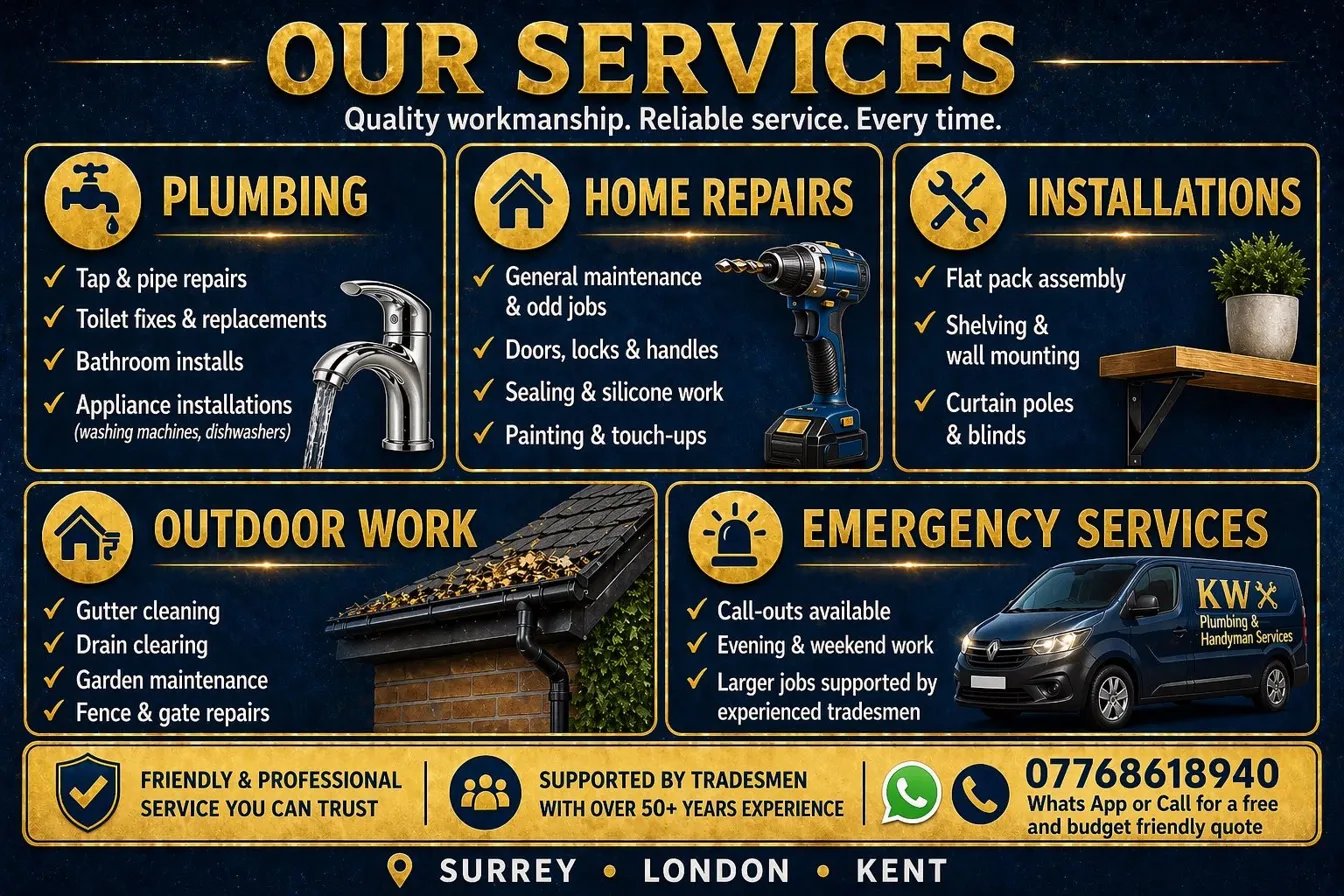 KW Plumbing and Handyman Services — Our Services: Plumbing, Home Repairs, Installations, Outdoor Work, Emergency Services